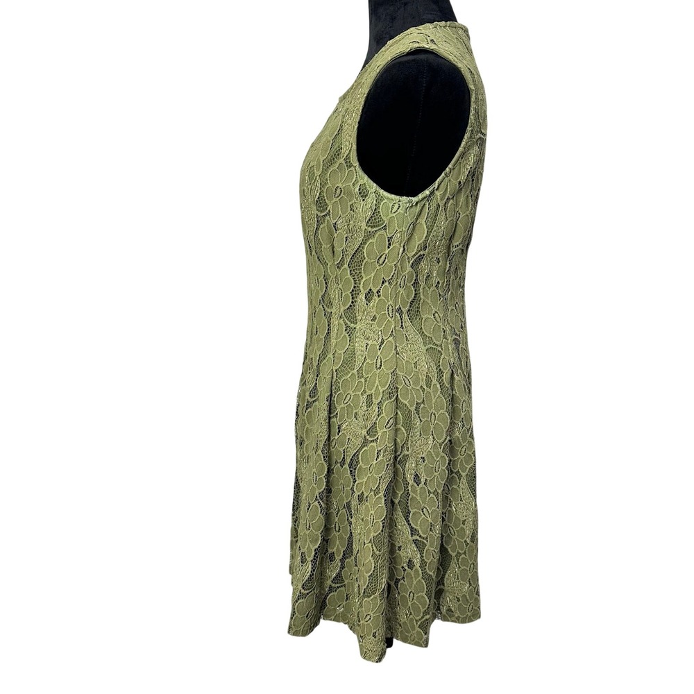 Altar'd State Lace Dress L Olive Green Floral Sleeveless Fit Flare Boho Romantic - Picture 3 of 10